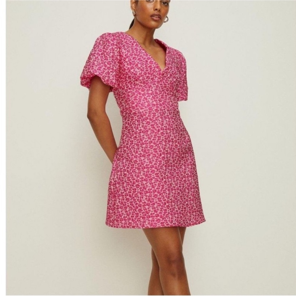 Oasis Hot Pink Floral V-Neck Mini Dress